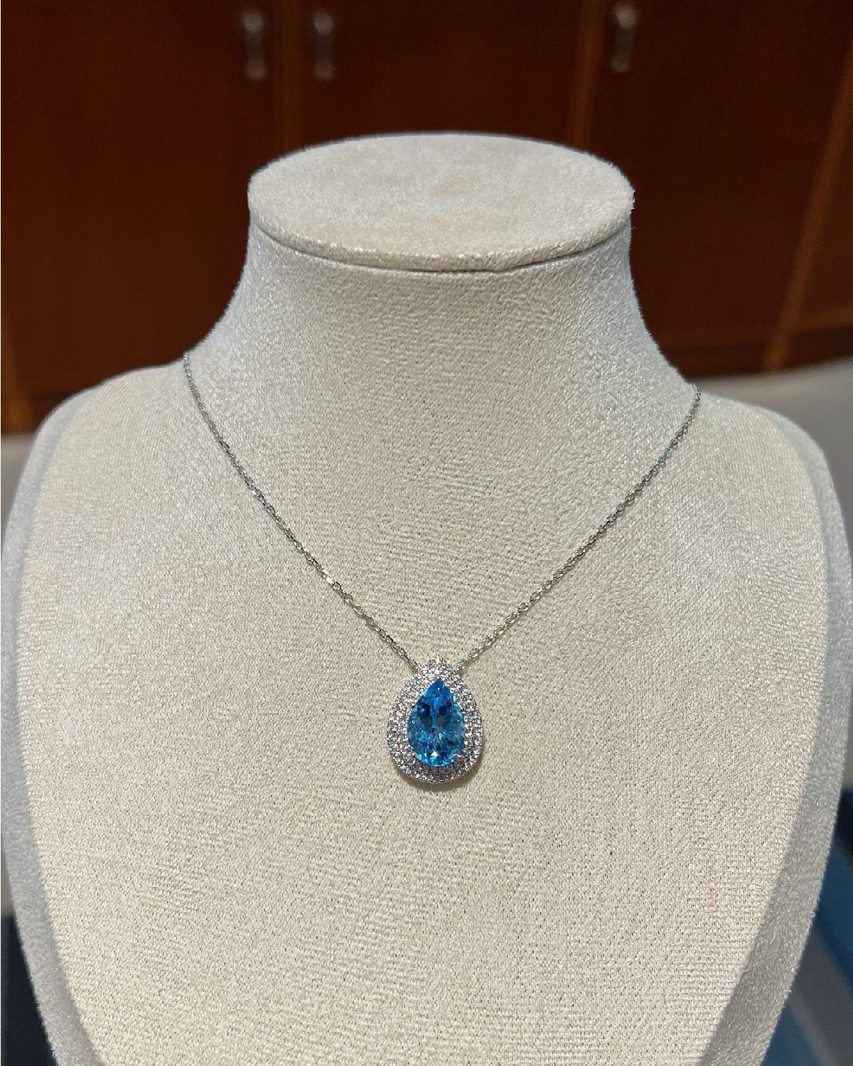 Halo 4.32ct Pear Cut Natural Swiss Blue Topaz Necklace - Anniversary Gift - Scene 7