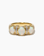 Vintage 2.4ct Oval Cabochon Natural Opal Three Stone Ring for Anniversary