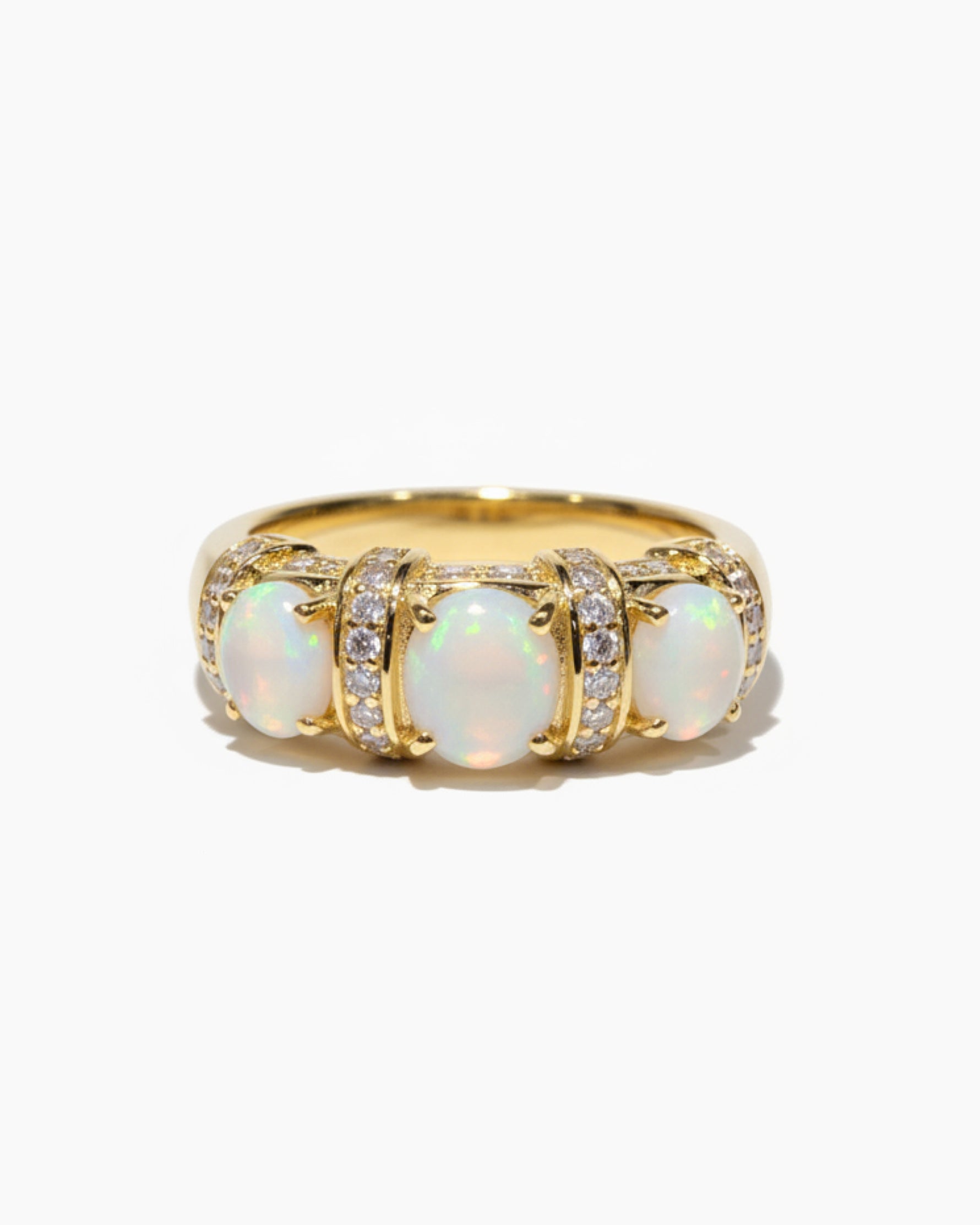 Vintage 2.4ct Oval Cabochon Natural Opal Three Stone Ring for Anniversary