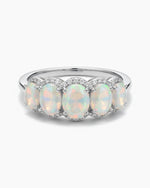 Vintage 5 Stone 0.87ct Oval Cut Natural Opal Ring - Anniversary Gift