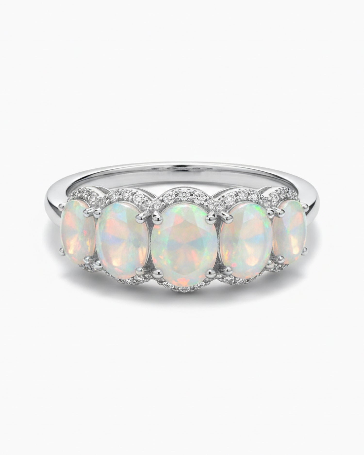 Vintage 5 Stone 0.87ct Oval Cut Natural Opal Ring - Anniversary Gift