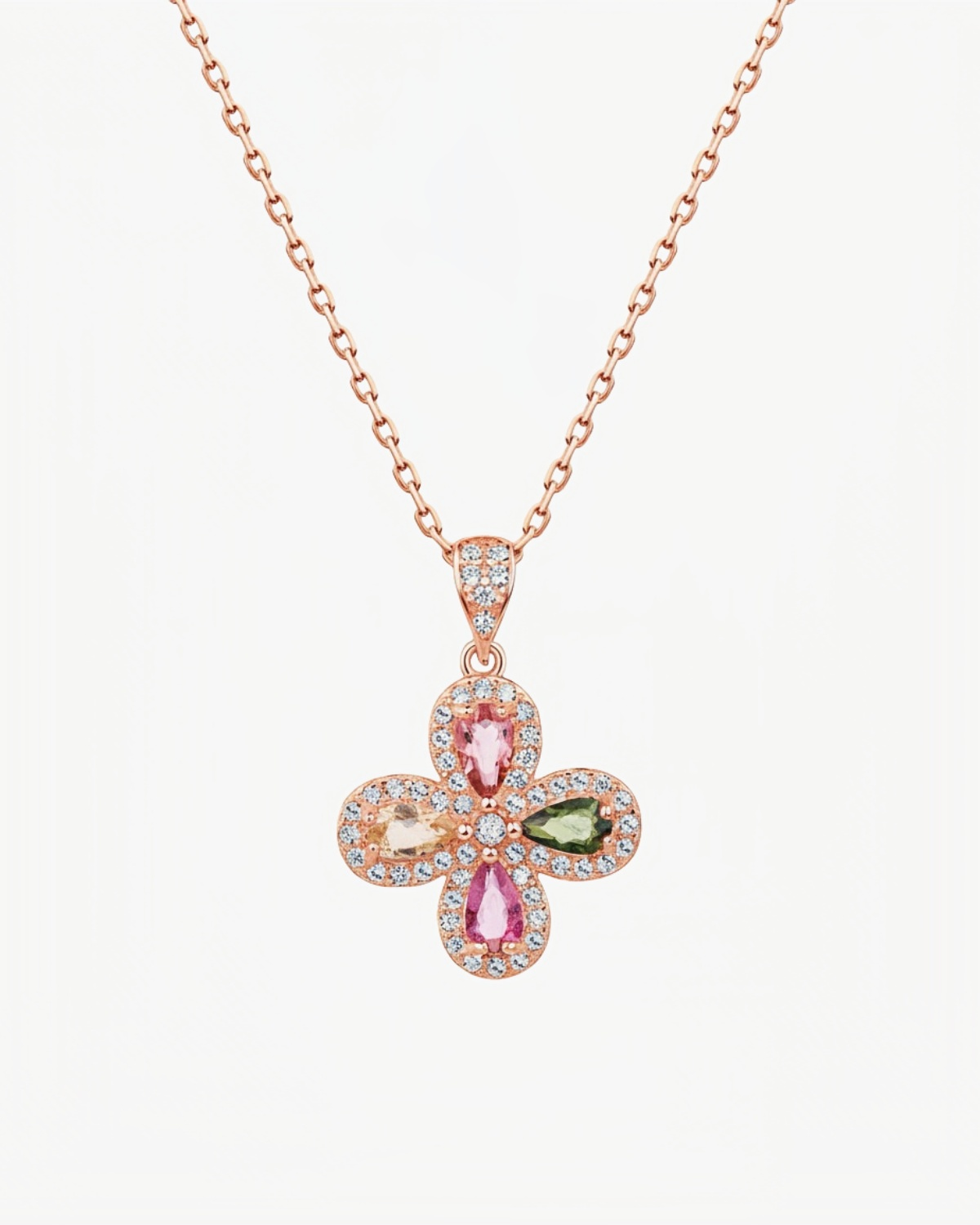 MooiKeni Pear Cut 0.8ct Natural Tourmaline Four Leaf Clover Necklace