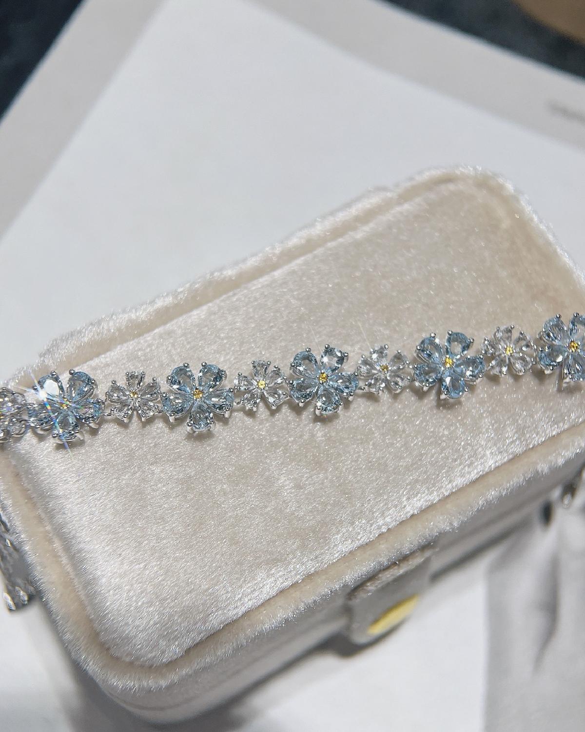 Aquamarine floral bracelet for wedding - For Her, For Girlfriend