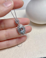 Aquamarine halo necklace for anniversary - For Her, For Wife