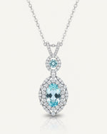 Vintage Halo 1.4ct Marquise Cut Natural Aquamarine Necklace - Anniversary Gift