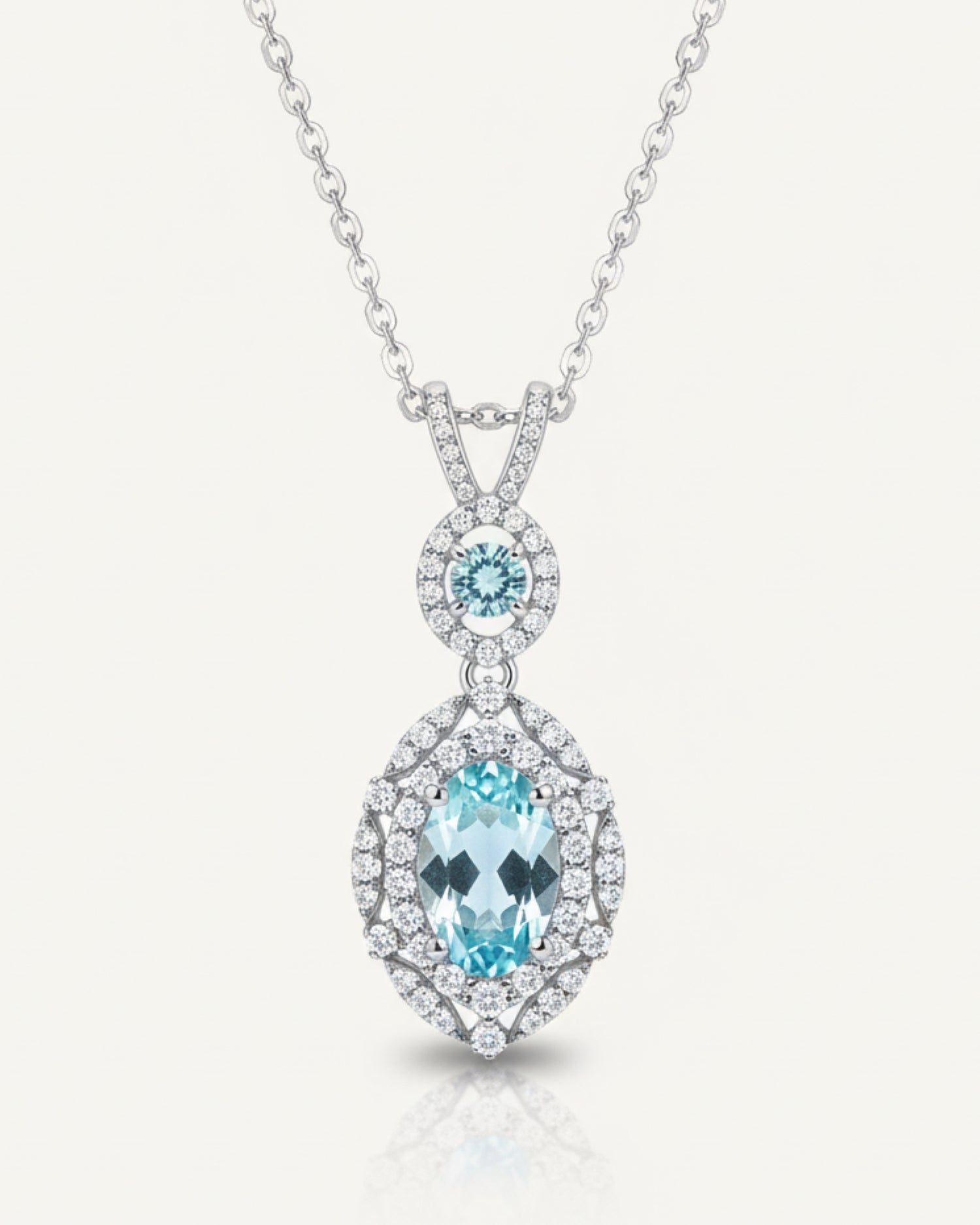 Vintage Halo 1.4ct Marquise Cut Natural Aquamarine Necklace - Anniversary Gift