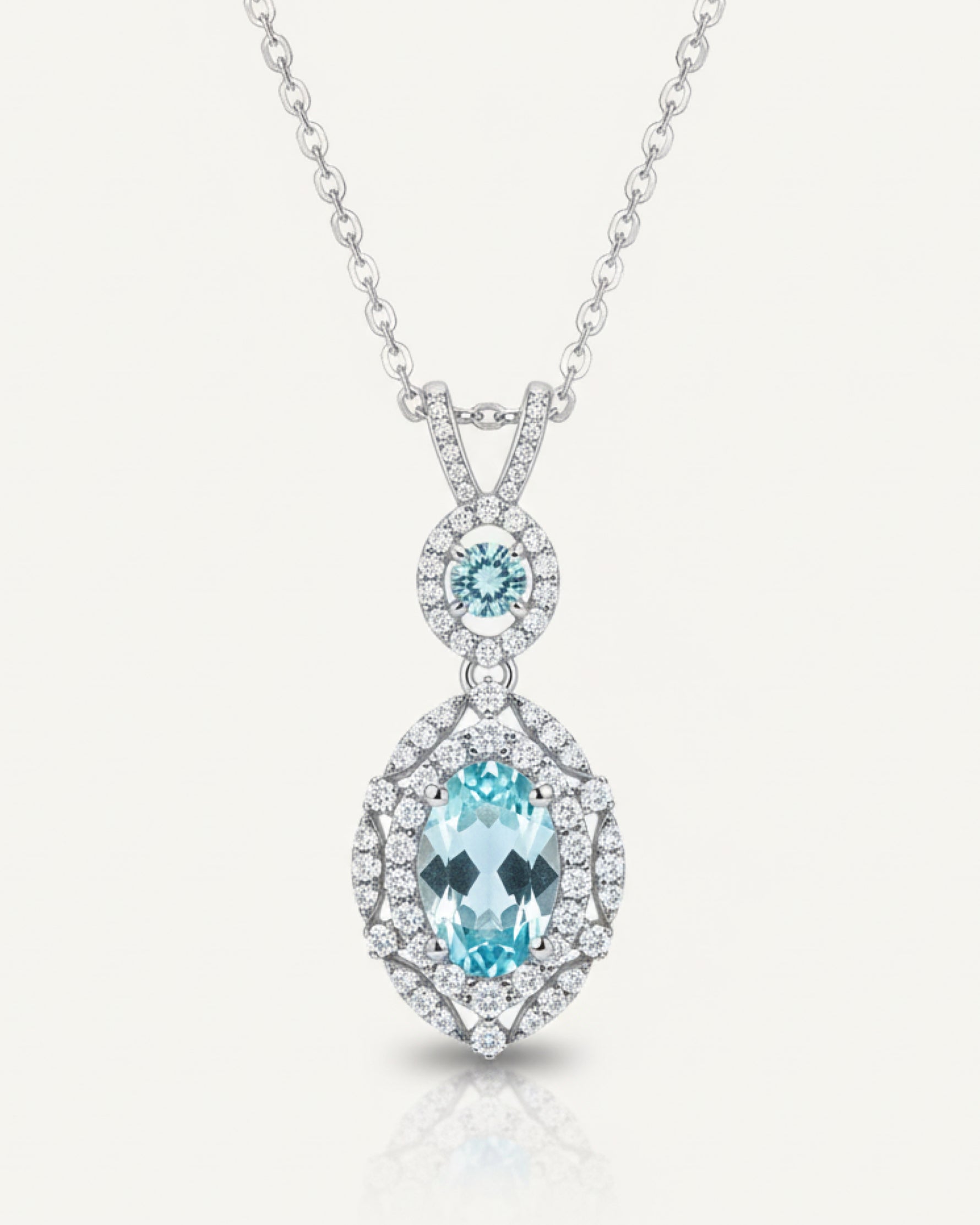 Vintage Halo 1.4ct Marquise Cut Natural Aquamarine Necklace - Anniversary Gift