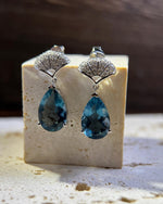 Art deco fluorite earrings sterling silver featuring Blue Fluorite