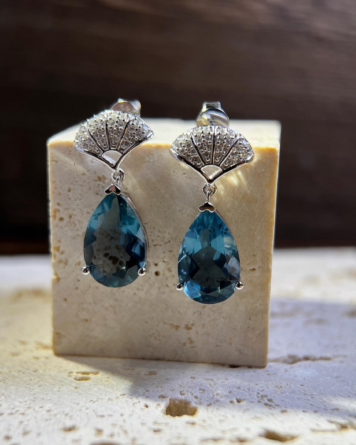 Art deco fluorite earrings sterling silver featuring Blue Fluorite