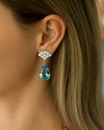 Model wearing Blue Fluorite Drop Earrings Silver, ideal Party or Anniversary gift