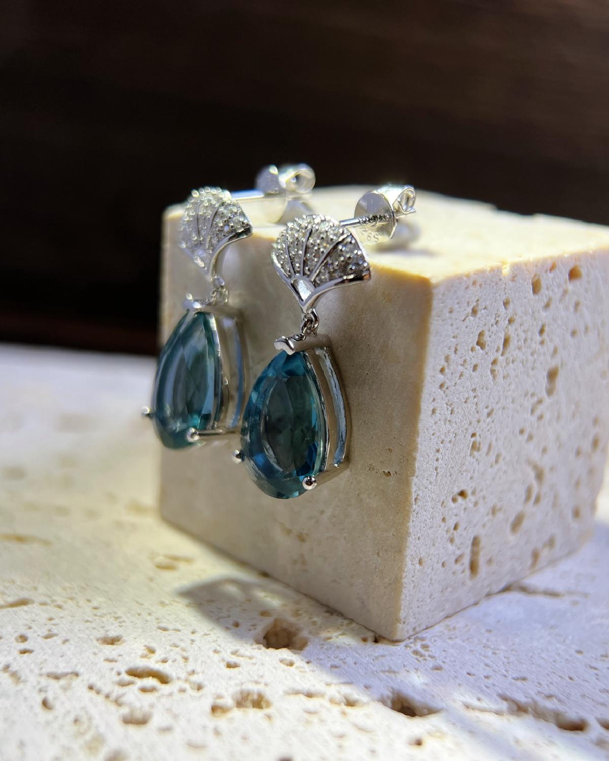 Blue fluorite drop earrings for evening - For Her, For Wife