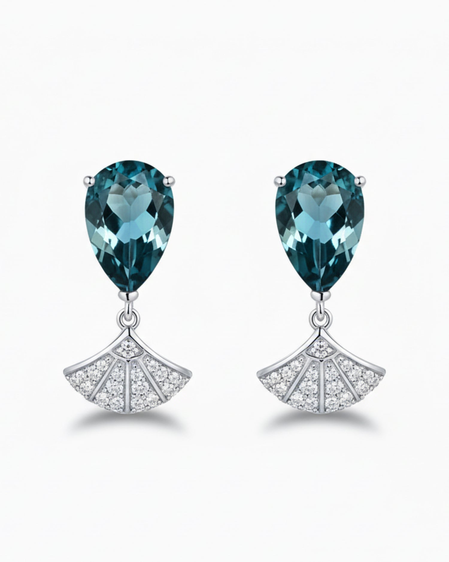 Art Deco 9.52ct Pear Cut Blue Fluorite Drop Earrings - Anniversary Gift