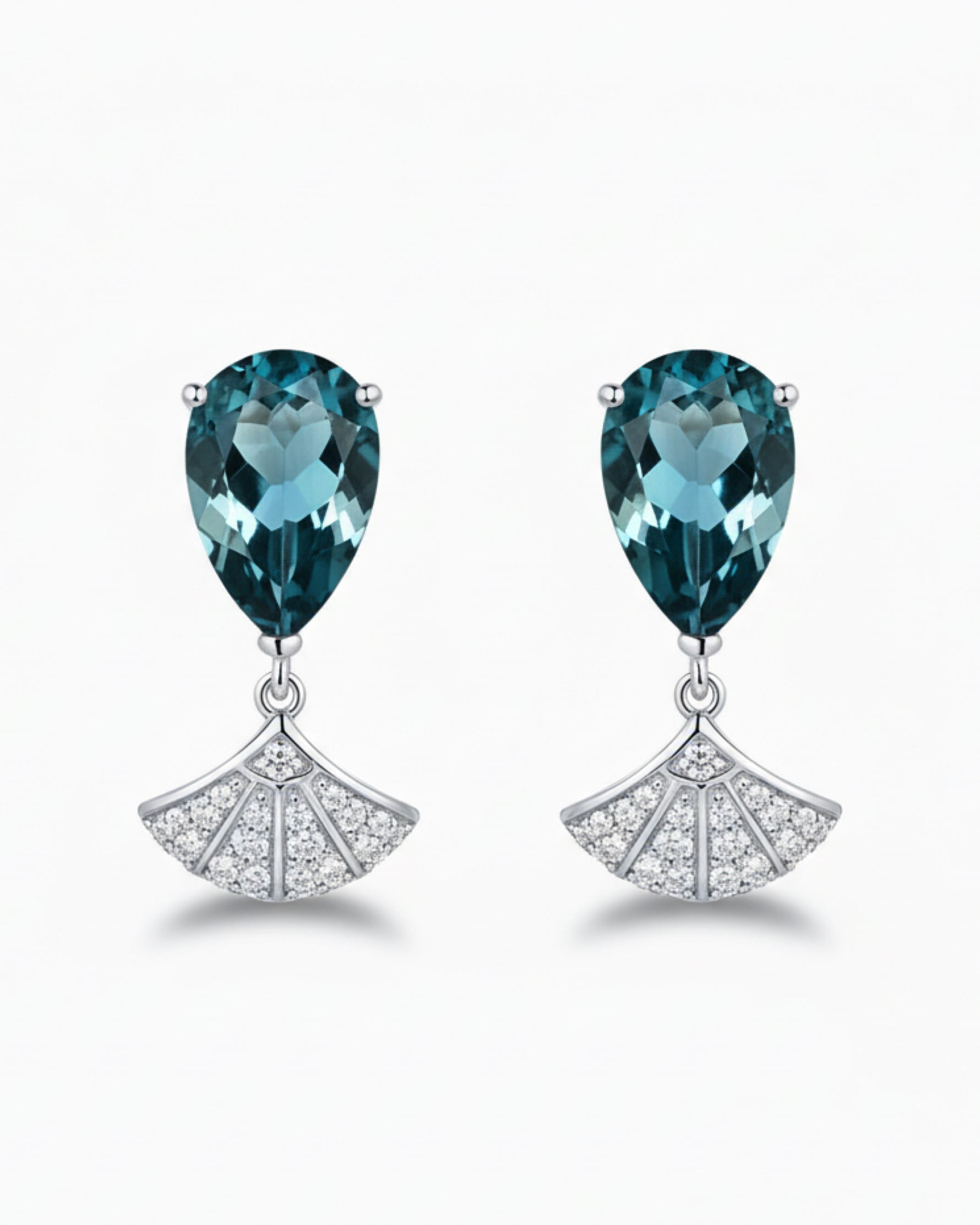 Art Deco 9.52ct Pear Cut Blue Fluorite Drop Earrings - Anniversary Gift