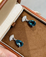 Blue gemstone earrings gift for her featuring Fan Shape design elements