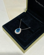 Blue topaz halo necklace for anniversary - For Her, For Wife