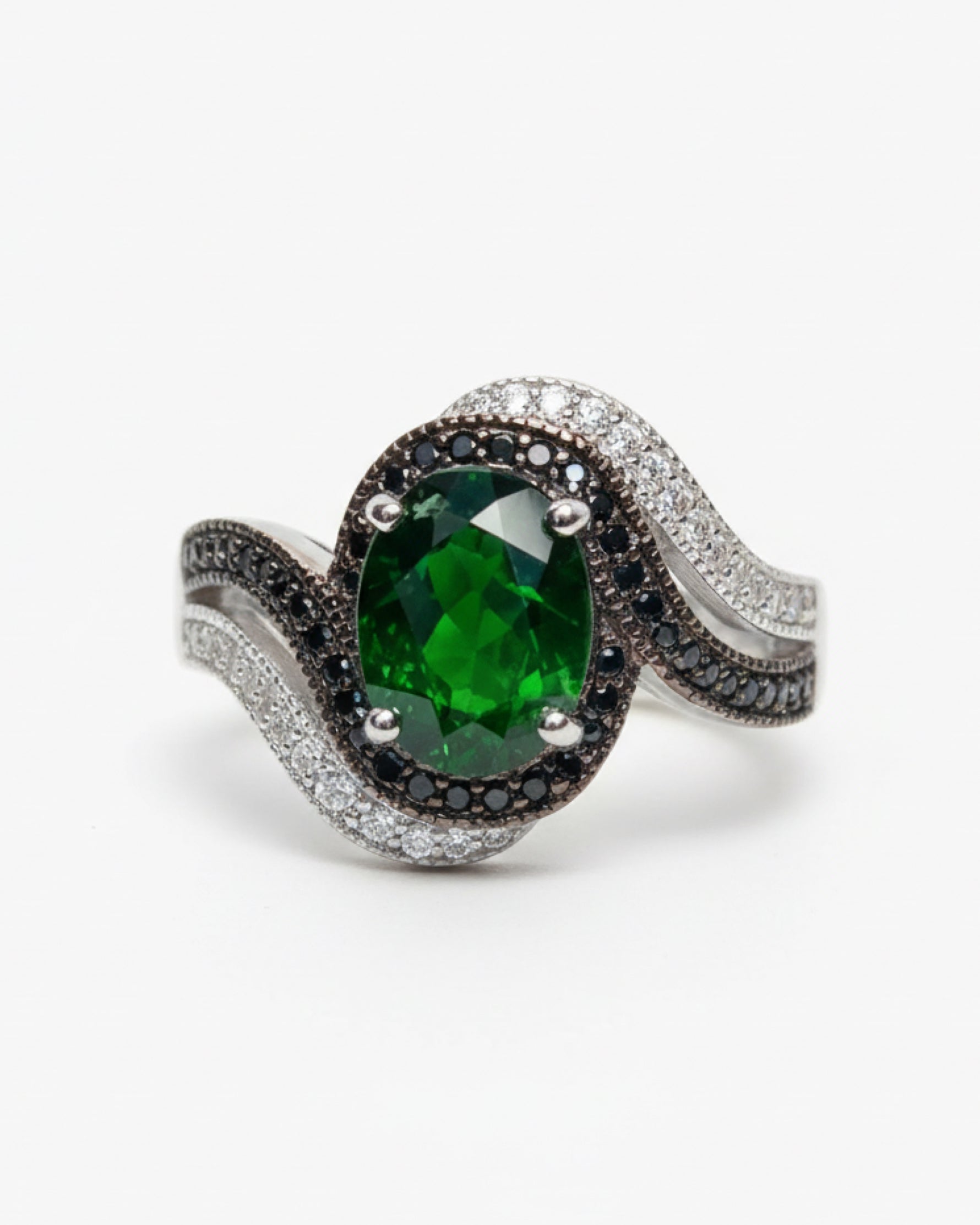 Bypass Design 2.1ct Oval Cut Natural Diopside Ring in Sterling Silver - Anniversary Gift