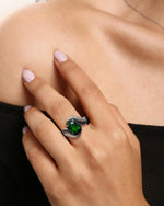 Model wearing Bypass Diopside Ring Silver, ideal Anniversary or Party gift