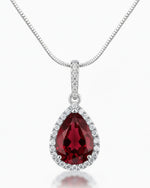 Classic Halo 3.35ct Pear Cut Natural Garnet Necklace in Sterling Silver - Anniversary Gift