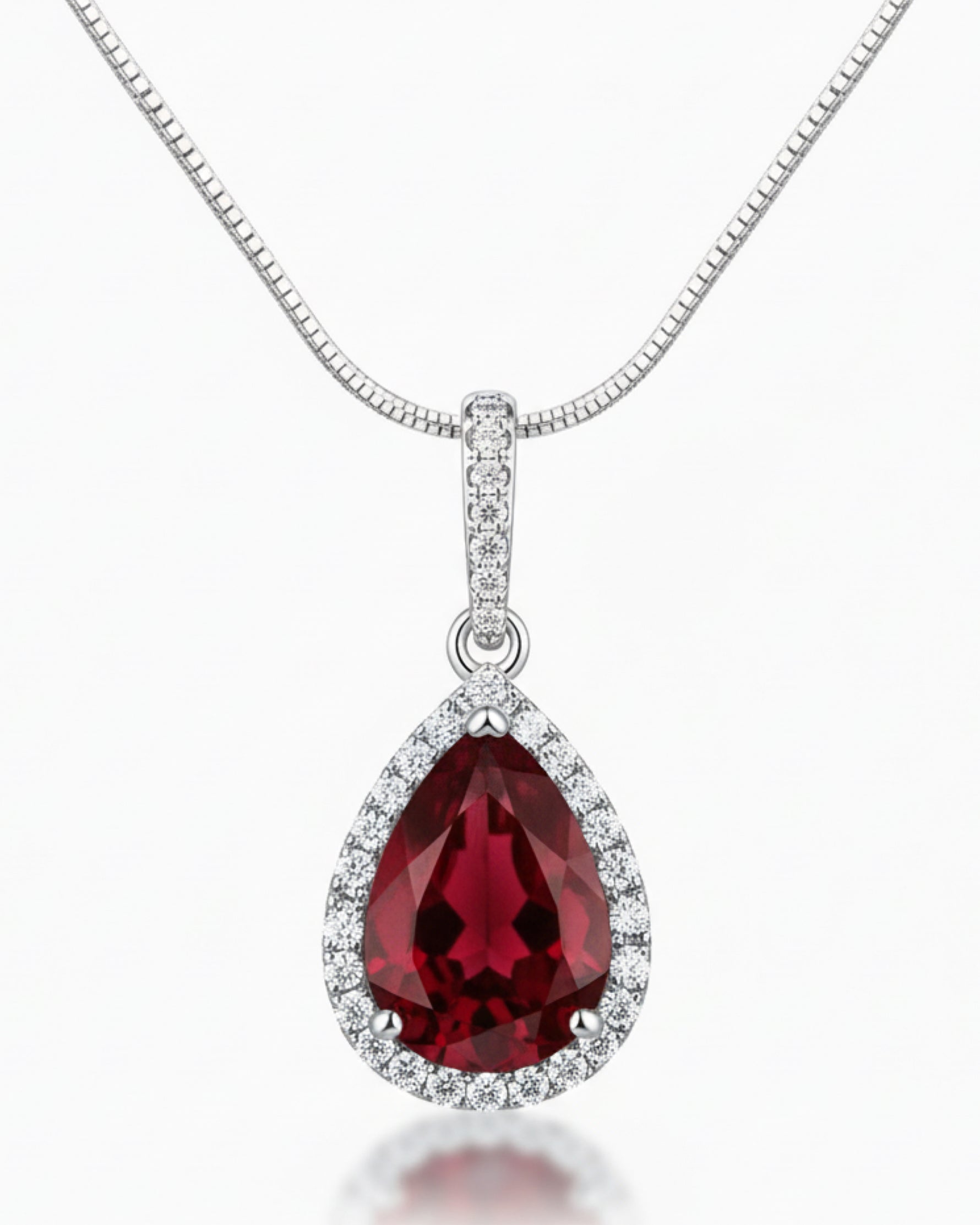 Classic Halo 3.35ct Pear Cut Natural Garnet Necklace in Sterling Silver - Anniversary Gift