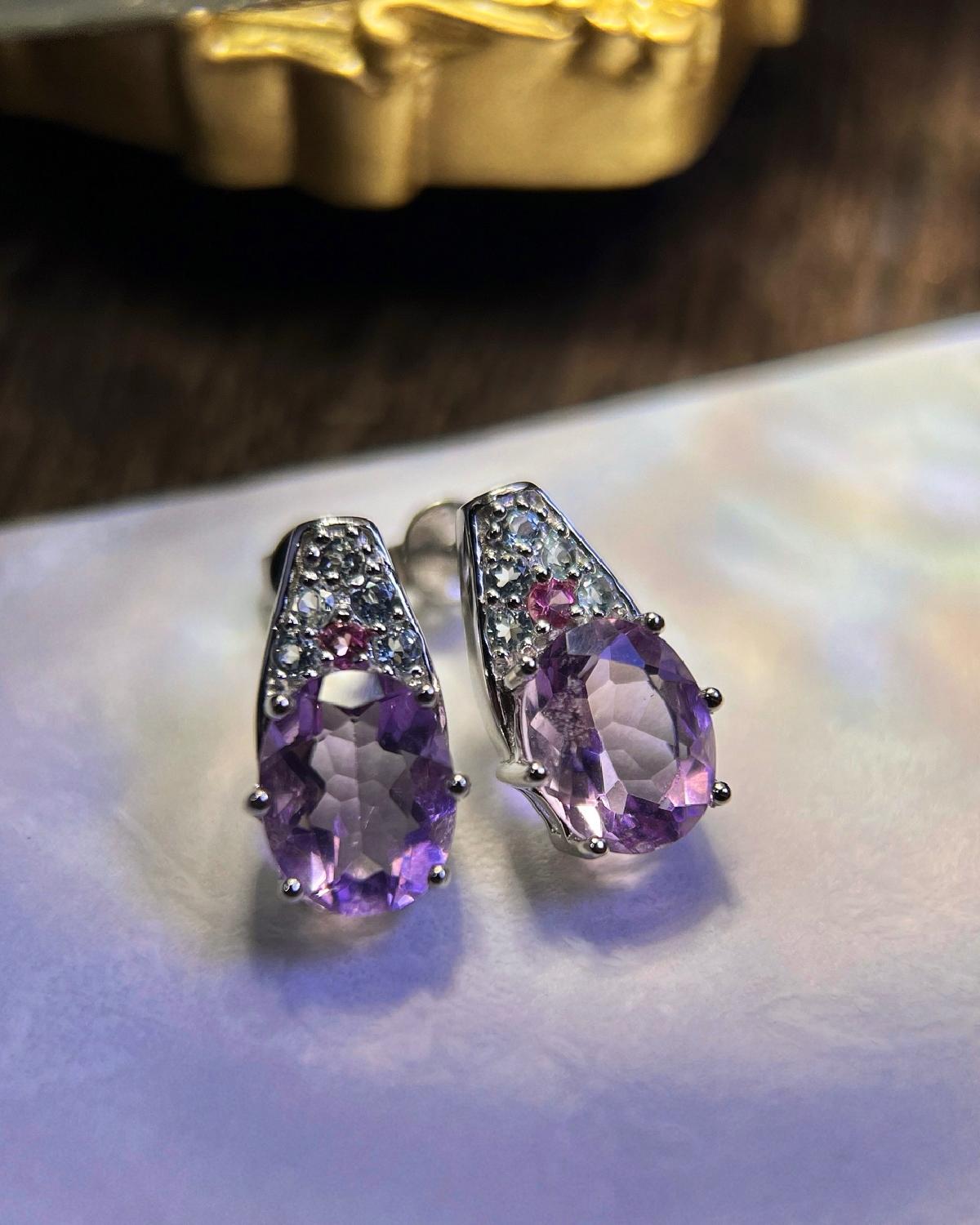 Classic purple fluorite earrings sterling silver featuring Purple Fluorite