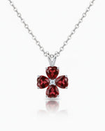 Lucky Charm 5.97ct Heart Cut Natural Garnet Necklace Four Leaf Clover Necklace - Anniversary Gift