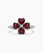 Nature Inspired 5.97ct Heart Cut Natural Garnet Four Leaf Clover Ring - For Her