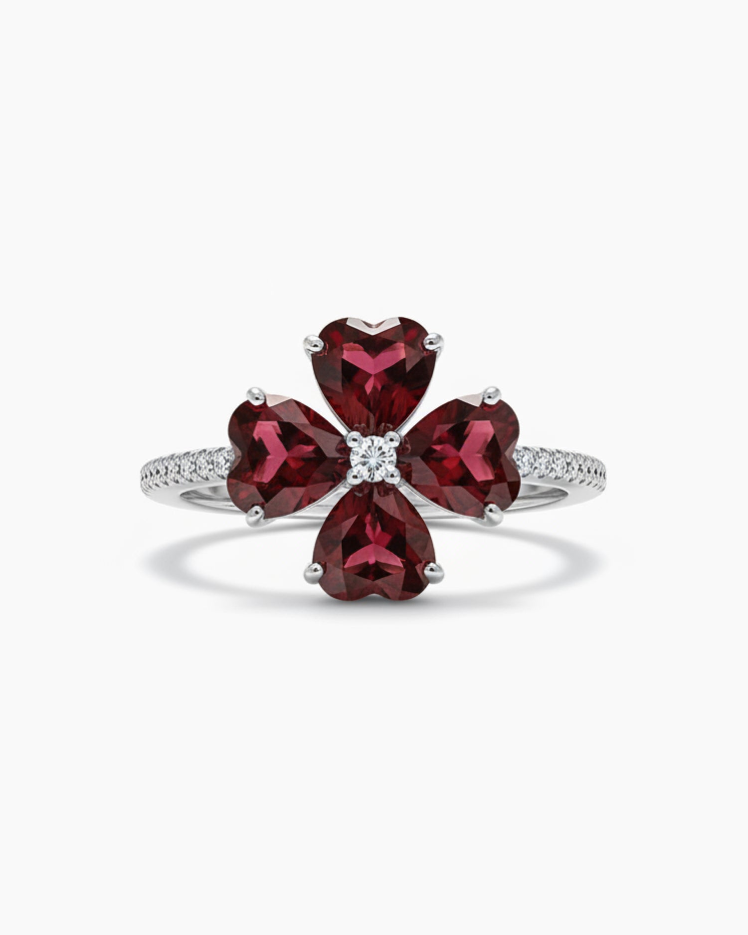 Nature Inspired 5.97ct Heart Cut Natural Garnet Four Leaf Clover Ring - For Her