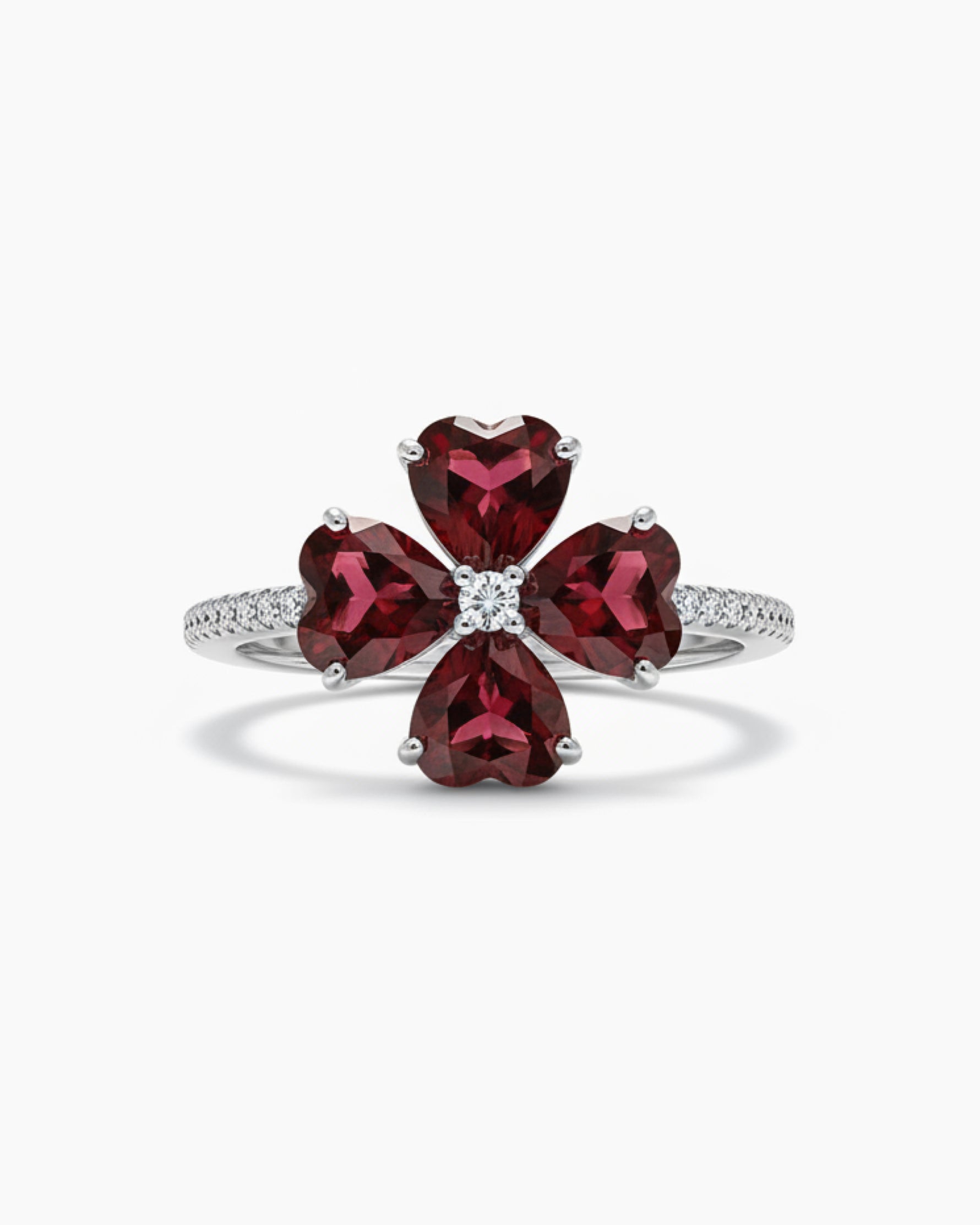 Nature Inspired 5.97ct Heart Cut Natural Garnet Four Leaf Clover Ring - For Her
