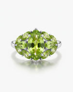 Cluster 2.47ct Marquise Cut Natural Peridot Ring in Sterling Silver - Anniversary Gift