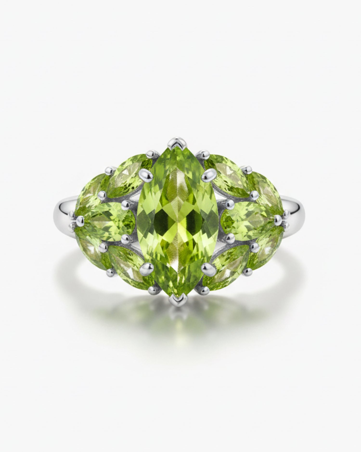 Cluster 2.47ct Marquise Cut Natural Peridot Ring in Sterling Silver - Anniversary Gift