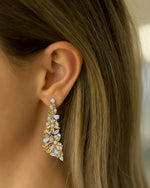 Model wearing Floral Yellow Tourmaline Earrings Silver, ideal Wedding or Anniversary gift