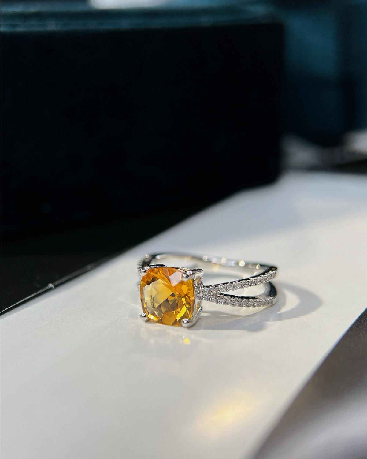 Cross band citrine ring sterling silver featuring Yellow Citrine