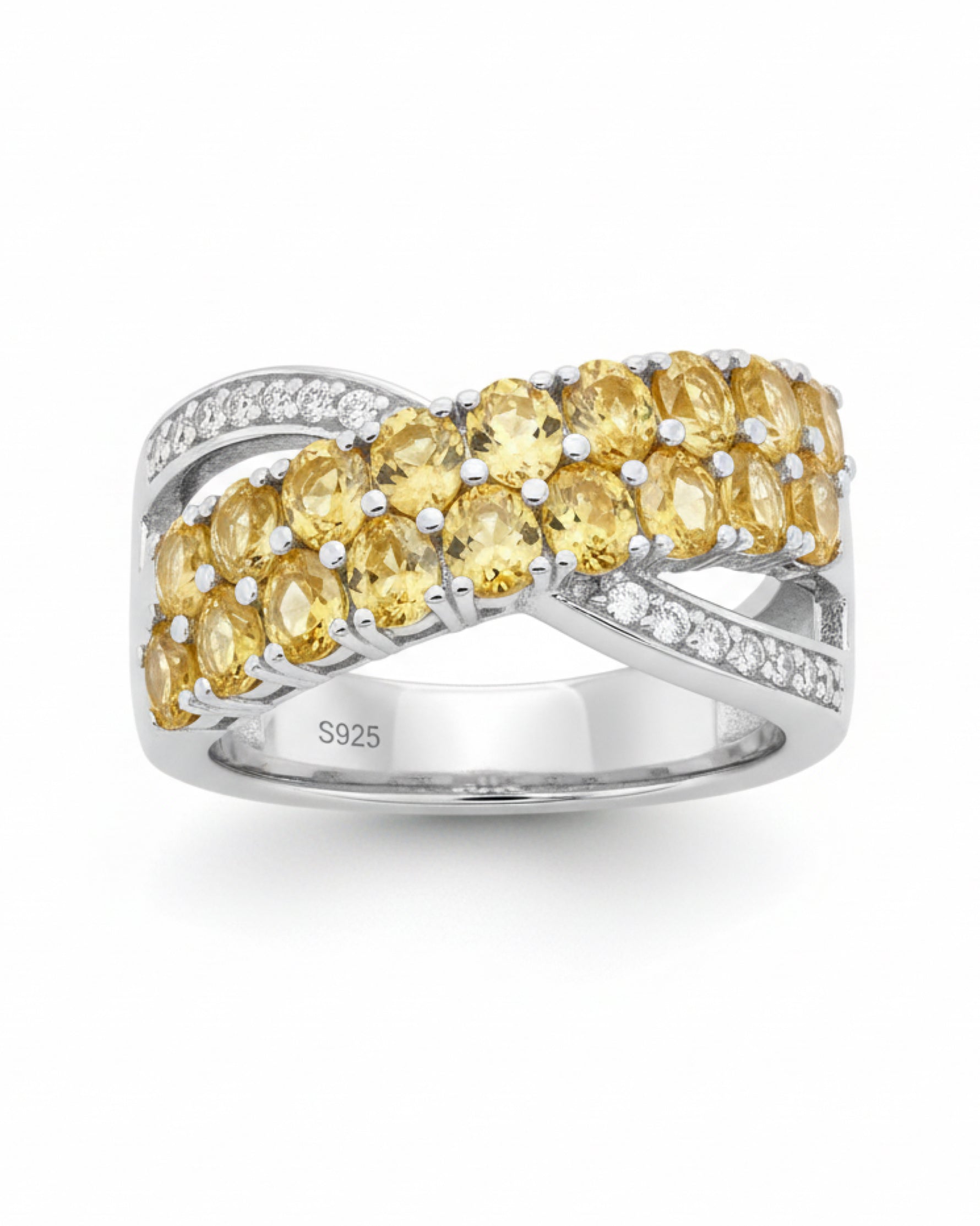 Statement Pear Cut Natural Citrine Crossover Double Row Pave Ring - Anniversary Gift