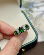 Diopside Three Stone Ring for Anniversary - For Her, For Wife