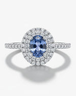 Vintage Double Halo 0.45ct Oval Cut Natural Sapphire Ring for Anniversary Gift