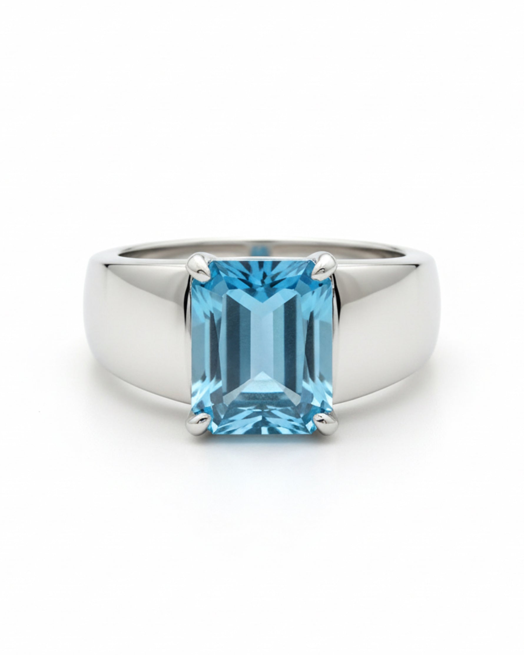Statement 4.87ct Emerald Cut Natural Swiss Blue Topaz Classic Ring - Anniversary Gift