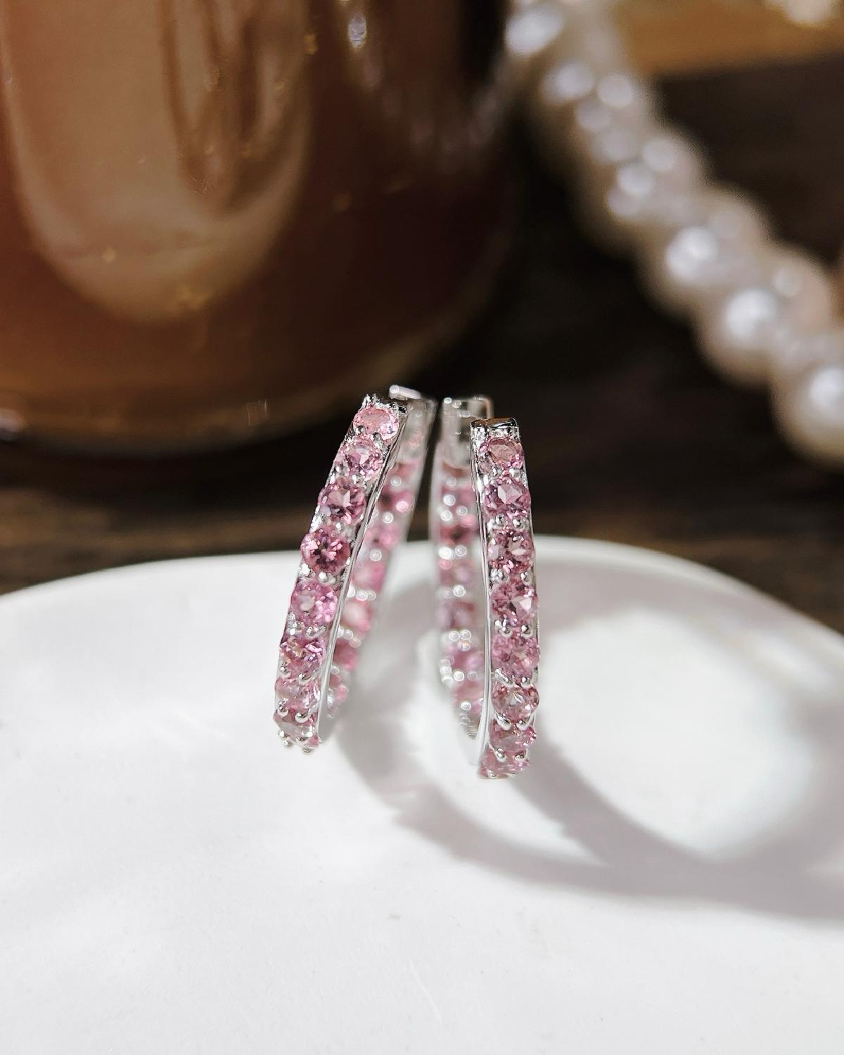 Eternity pink tourmaline hoops sterling silver featuring Pink Tourmaline