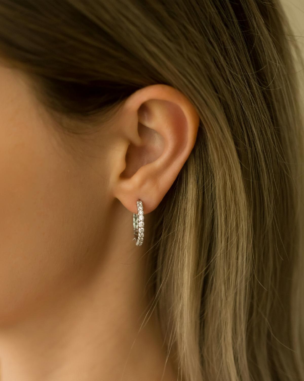 Model wearing Pink Tourmaline Silver Hoop Earrings, ideal Valentine's Day or Mother's Day gift