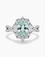 Vintage Floral 1ct Oval Cut Natural Aquamarine Ring in Sterling Silver - Anniversary Gift