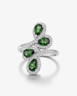 Floral Halo 2ct Pear Cut Natural Diopside Ring in Sterling Silver - Anniversary Gift