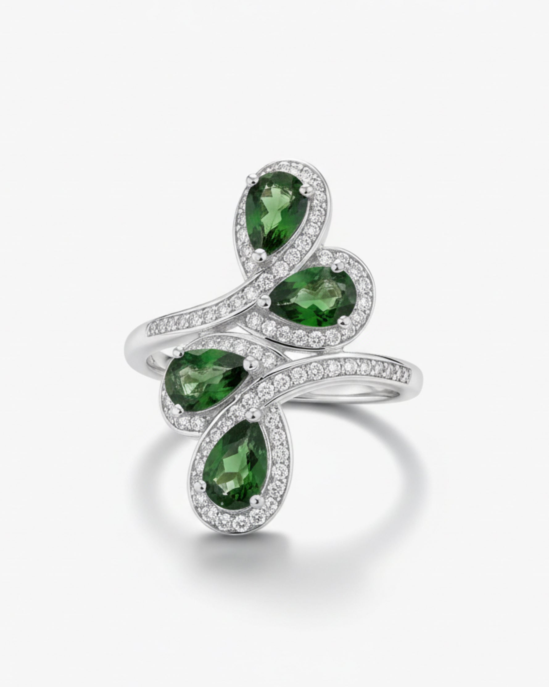Floral Halo 2ct Pear Cut Natural Diopside Ring in Sterling Silver - Anniversary Gift
