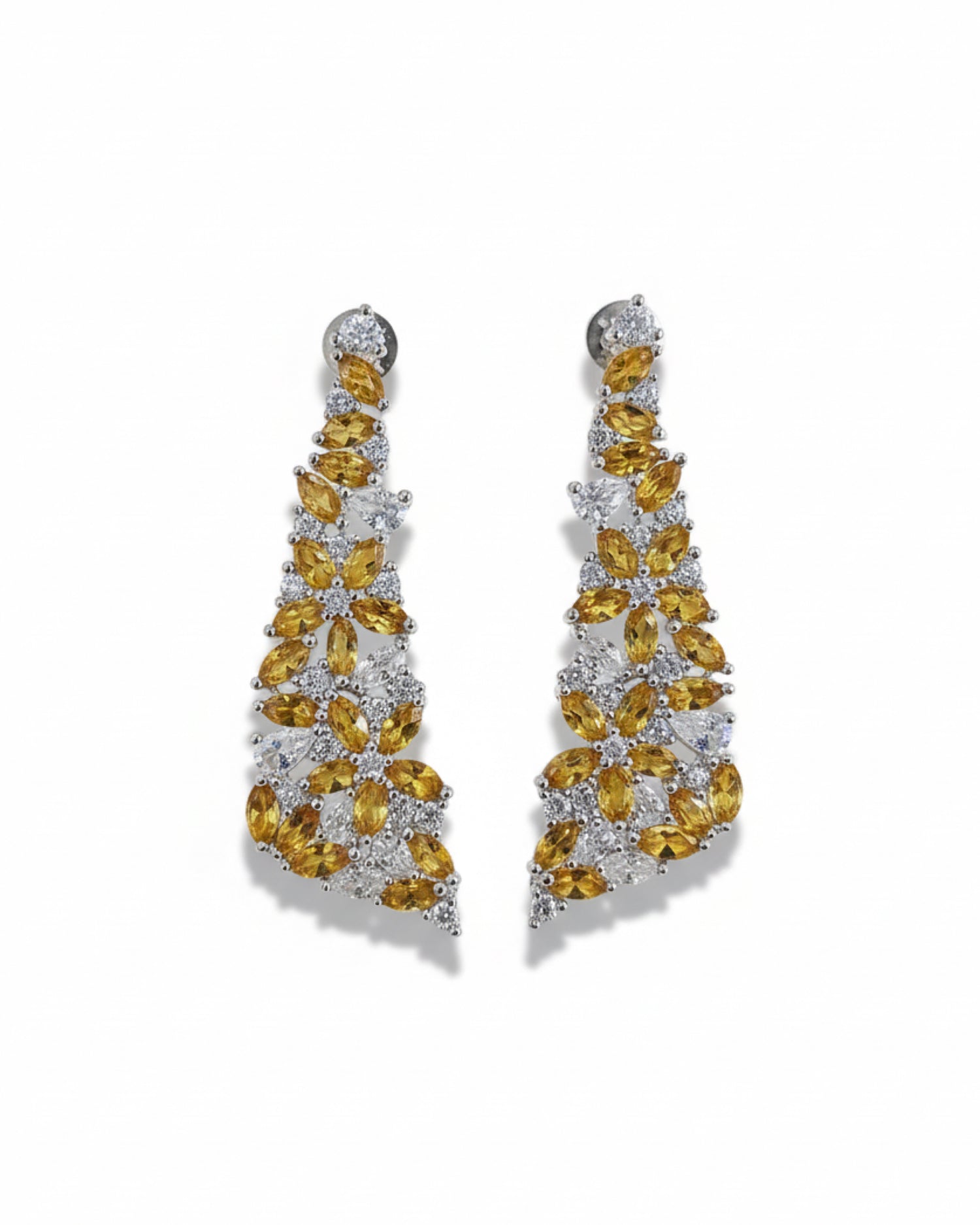 Floral Cluster 3.46ct Marquise Cut Yellow Natural Tourmaline Earrings - Anniversary Gift