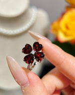Four leaf clover garnet ring silver featuring Red Garnet