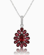 Fancy Floral Halo 1.51ct Pear Cut Garnet Necklace in Sterling Silver - Anniversary Gift