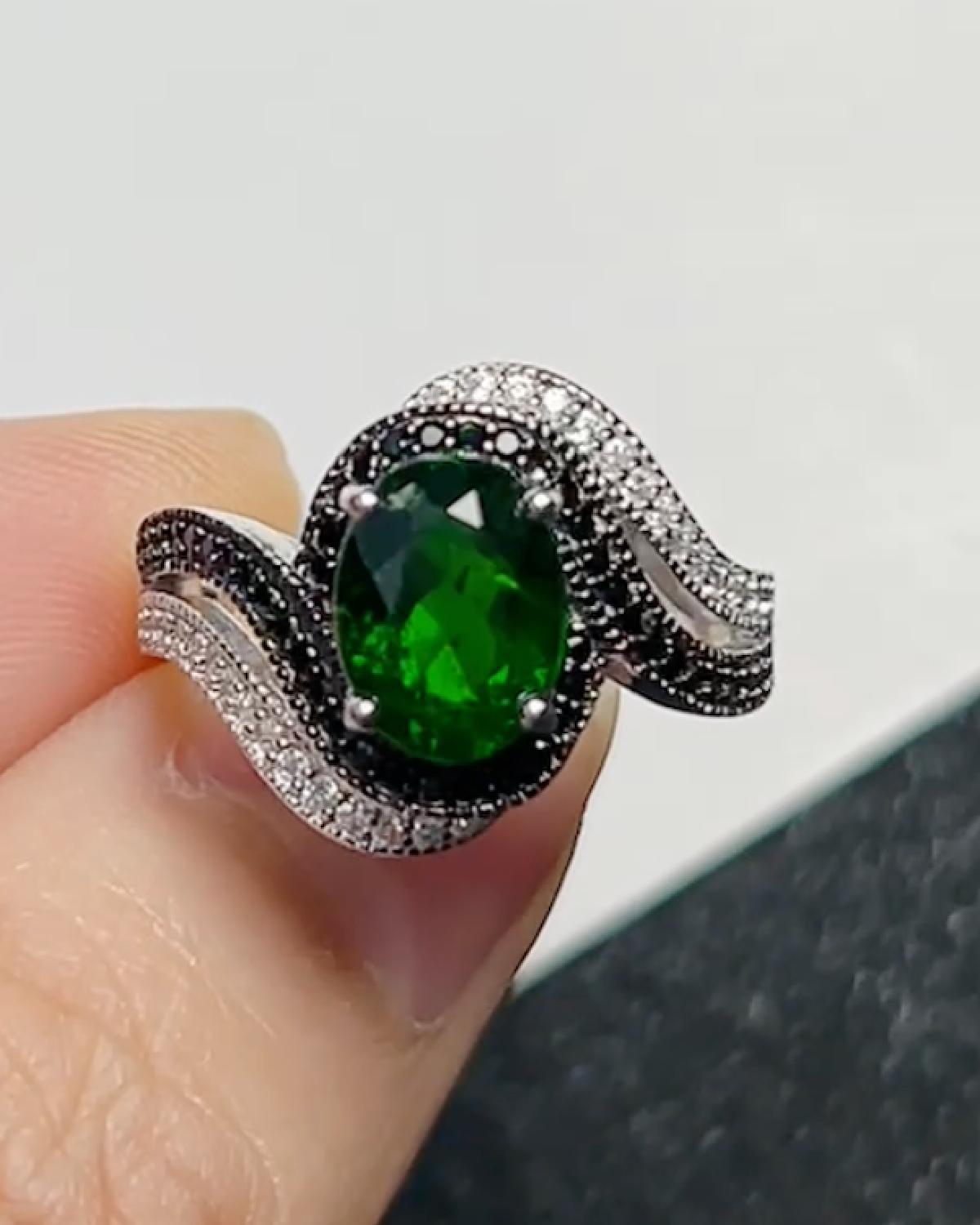 Green Birthstone Ring Gift for Her featuring Bypass Design design elements