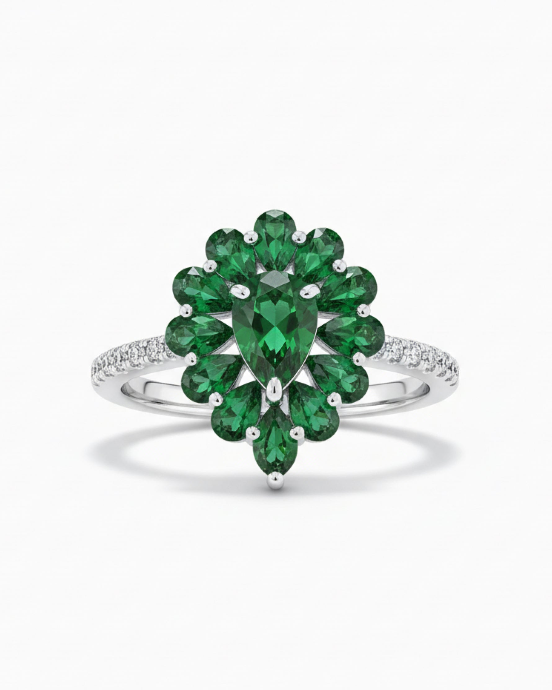 Floral Cluster 1.24ct Oval Cut Natural Green Diopside Fancy Halo Ring - Anniversary Gift
