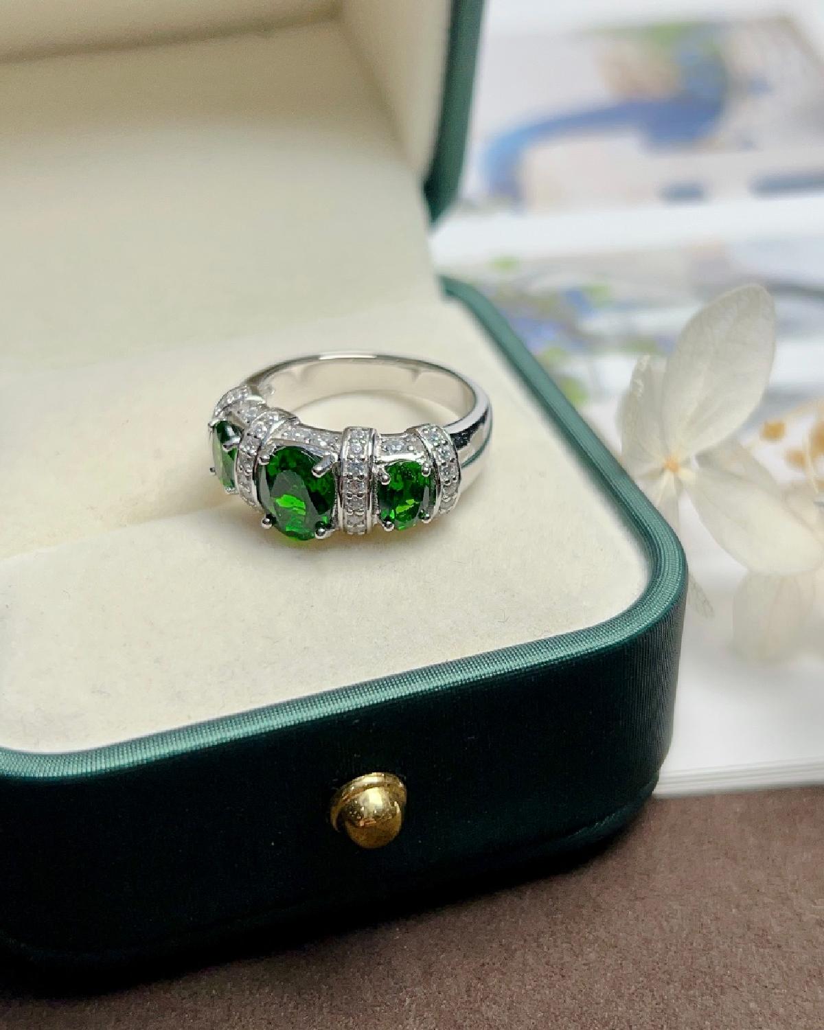Green Gemstone Ring Gift for Her featuring 3 Stone design elements