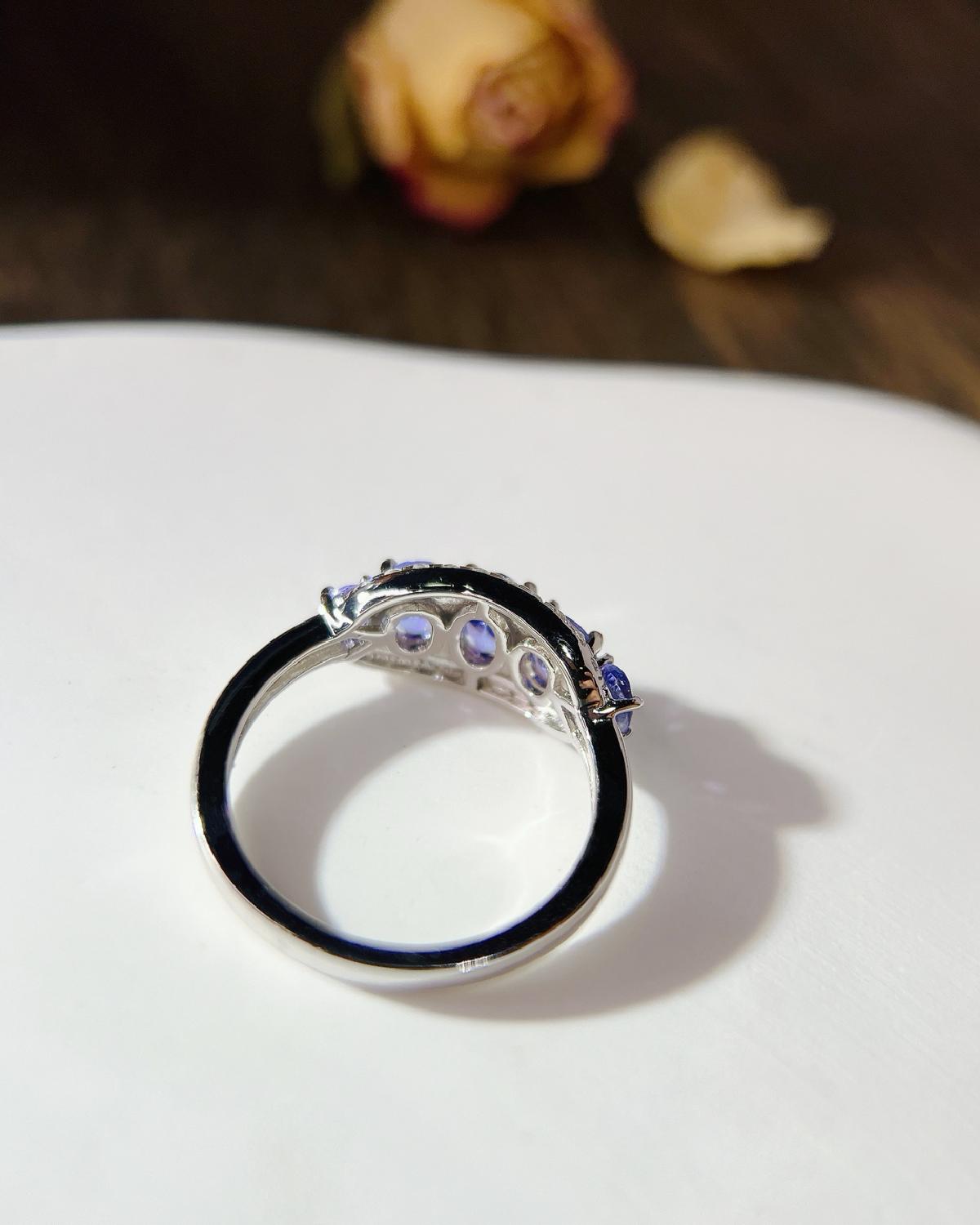 Half eternity tanzanite ring sterling silver featuring Blue-Violet Tanzanite