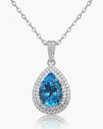 Halo 4.32ct Pear Cut Natural Swiss Blue Topaz Necklace - Anniversary Gift