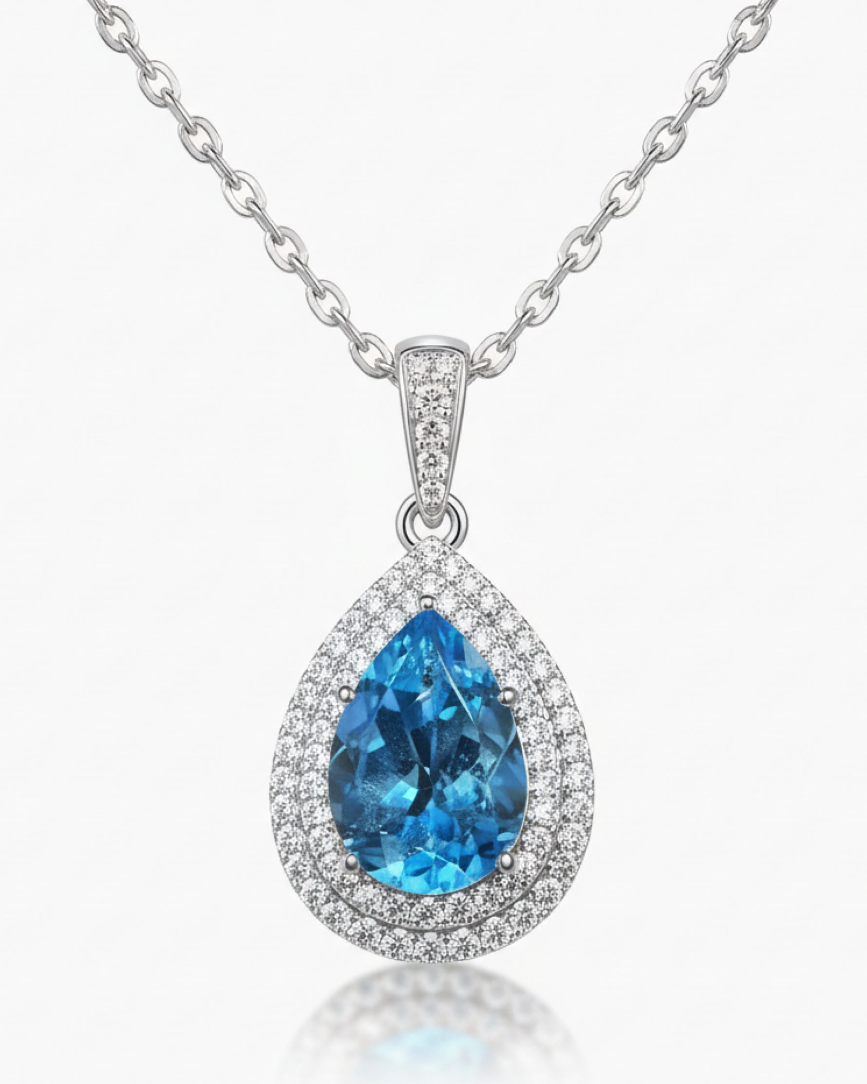 Halo 4.32ct Pear Cut Natural Swiss Blue Topaz Necklace - Anniversary Gift